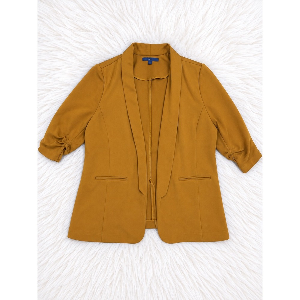 Apt. 9 Mustard Yellow Blazer XXL | Ruched Sleeve Open Front Business Casual